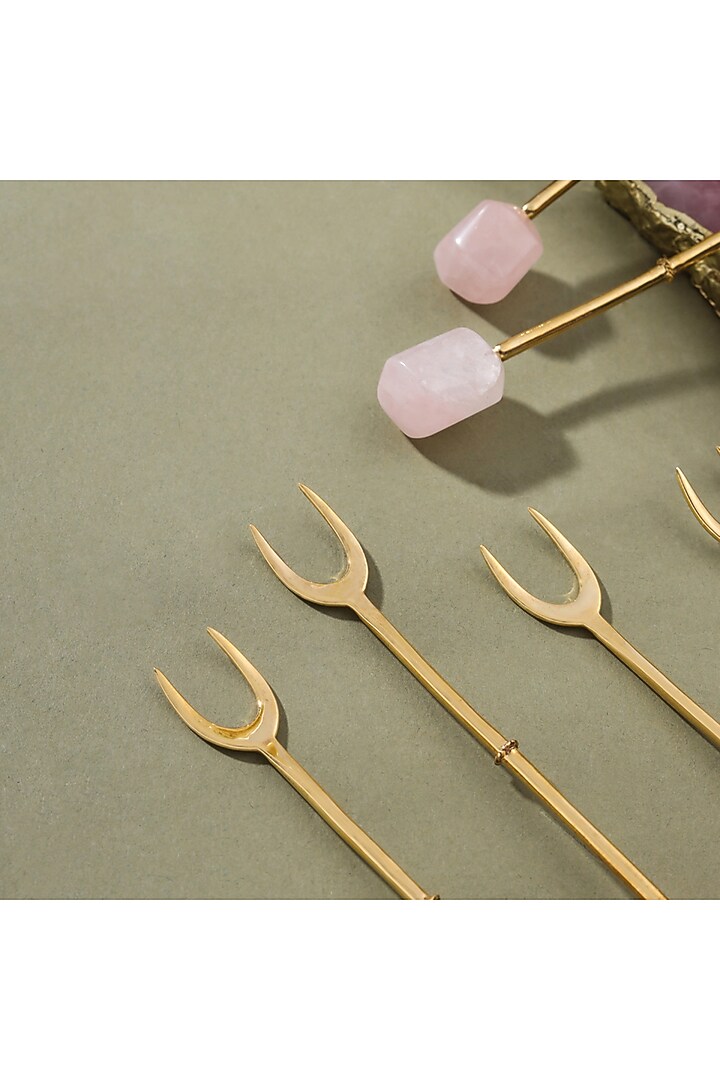 Pink Rose Quartz Fork Set (Set Of 6) by Gemtherapy at Pernia's Pop Up Shop