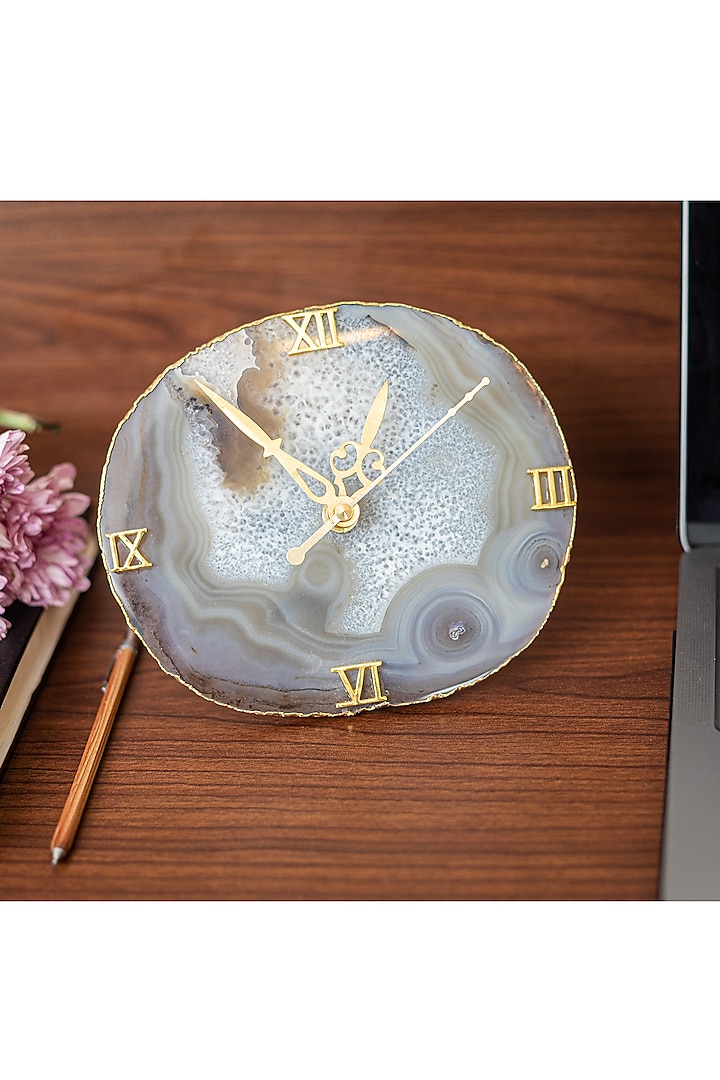 White Agate Stone Table Clock by Gemtherapy
