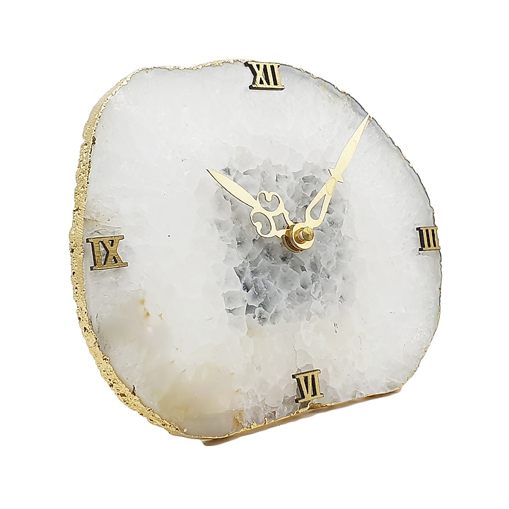 White Agate Stone Table Clock by Gemtherapy at Pernia's Pop Up Shop
