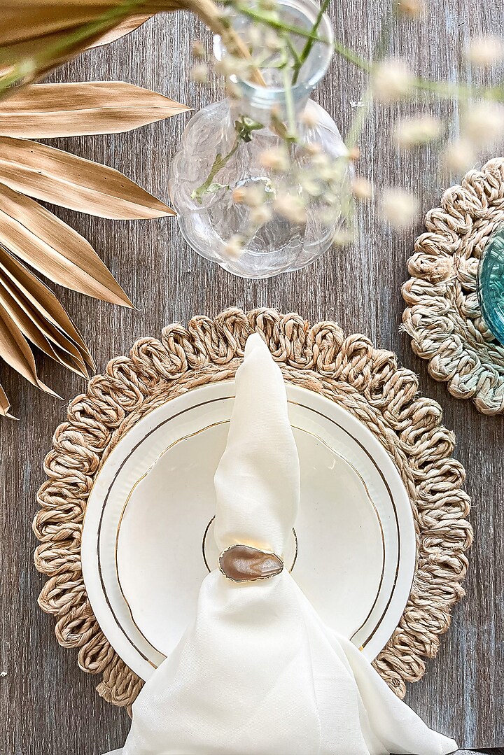 White Natural Agate Stone Napkin Ring Set by Gemtherapy at Pernia's Pop Up Shop