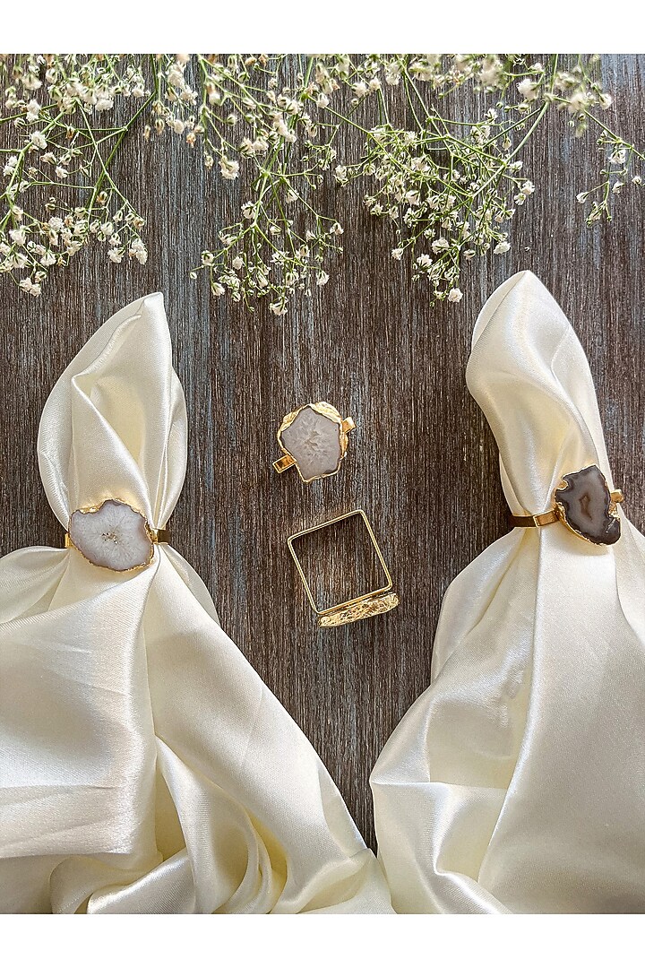 White Natural Agate Stone Napkin Ring Set by Gemtherapy at Pernia's Pop Up Shop