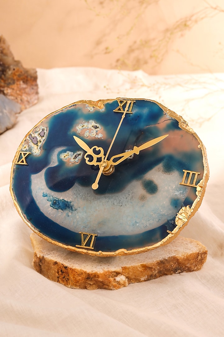 Deep Blue Agate Stone Desk Clock by Gemtherapy at Pernia's Pop Up Shop