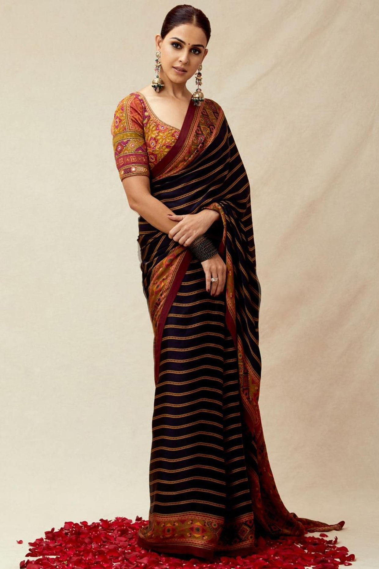 Buy Black & Rust Rajkot Saree with Unstitched Blouse Online - RI.Ritu Kumar  India Store View