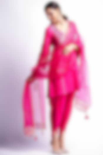 Fuschia Cotton Silk Satin Dhoti Set by Devnaagri at Pernia's Pop Up Shop