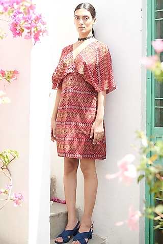 Maroon Cotton Silk Mini Dress by Gg by asha gautam