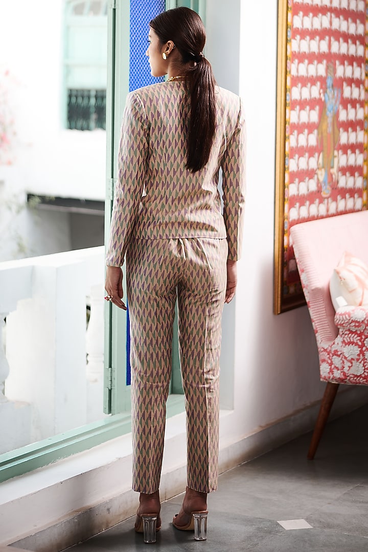 Beige Cotton Silk Printed Blazer Set by Gg by asha gautam at Pernia's Pop Up Shop