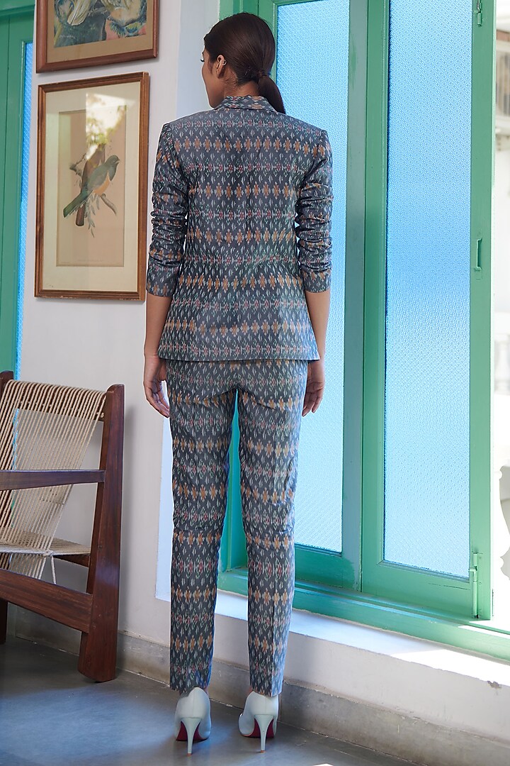 Grey Cotton Silk Printed Blazer Set by Gg by asha gautam at Pernia's Pop Up Shop