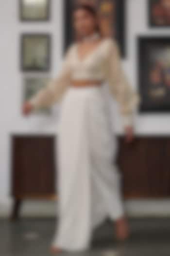 White & Gold Banarasi Brocade Skirt Set by Gg by asha gautam