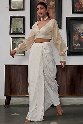 White & Gold Banarasi Brocade Skirt Set by Gg by asha gautam