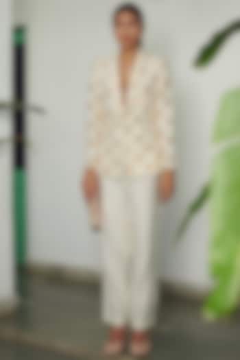 White & Gold Banarasi Brocade Jacket Set by Gg by asha gautam at Pernia's Pop Up Shop