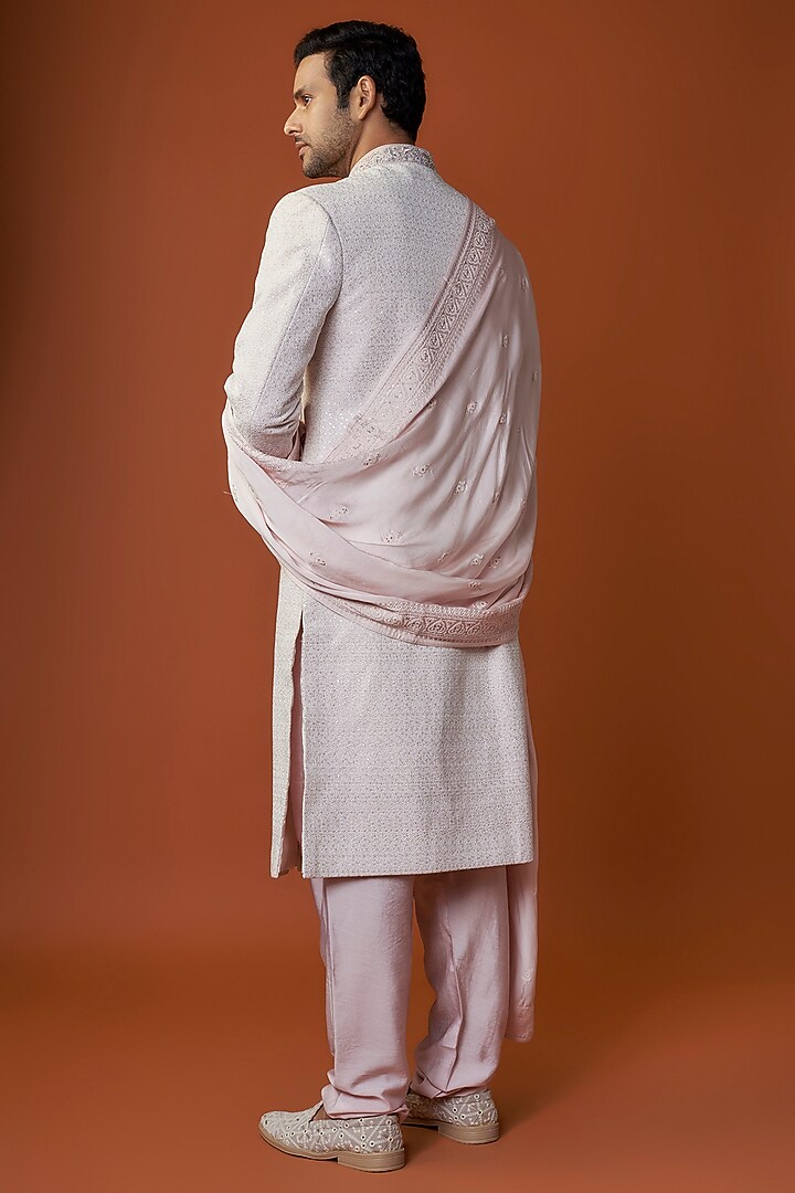Baby Pink Raw Silk Embroidered Sherwani Set by GAURANG GALIYA at Pernia's Pop Up Shop