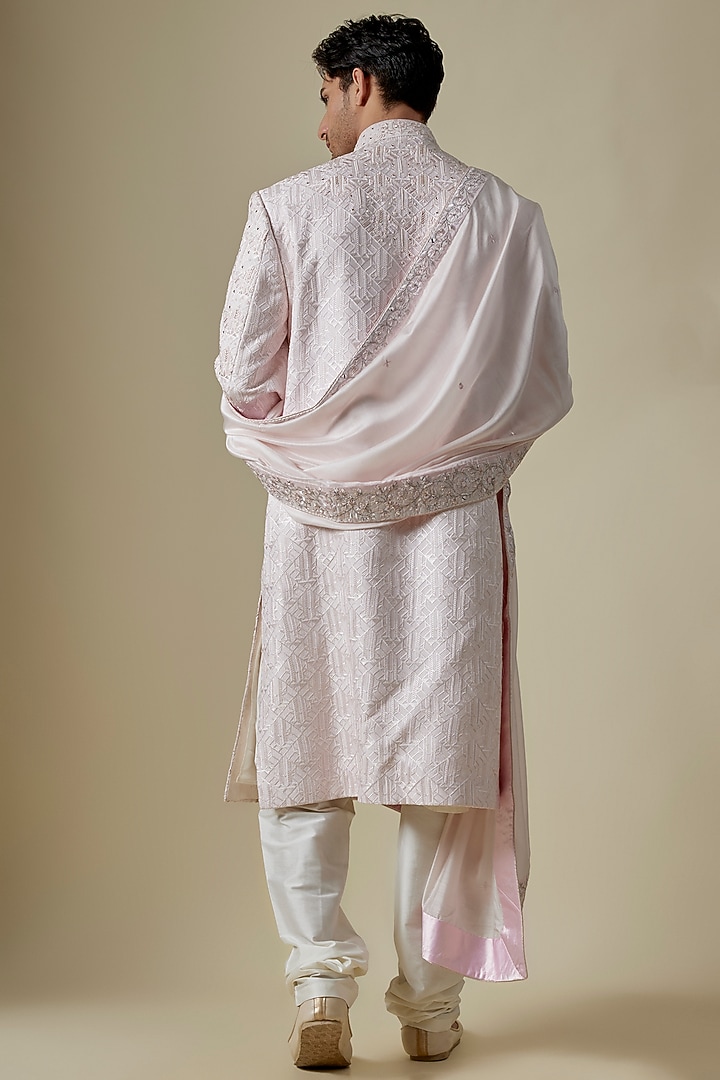 Ivory Silk Thread & Sequins Work Groom Sherwani Set by GAURANG GALIYA at Pernia's Pop Up Shop