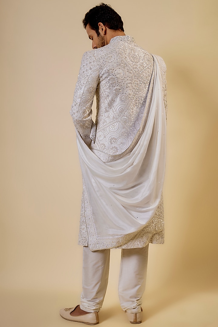 Off-White Raw Silk Embroidered Sherwani Set by GAURANG GALIYA at Pernia's Pop Up Shop
