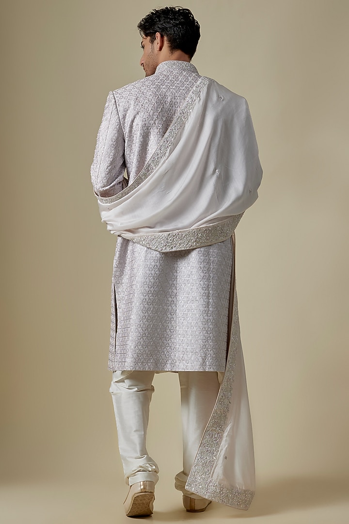Lilac Silk Thread Embroidered Groom Sherwani Set by GAURANG GALIYA at Pernia's Pop Up Shop