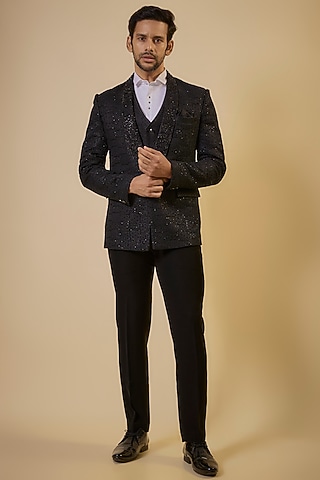 Black Suiting Tuxedo Set by GAURANG GALIYA