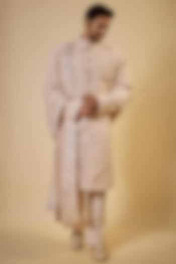 Peach Raw Silk Embroidered Sherwani Set by GAURANG GALIYA at Pernia's Pop Up Shop