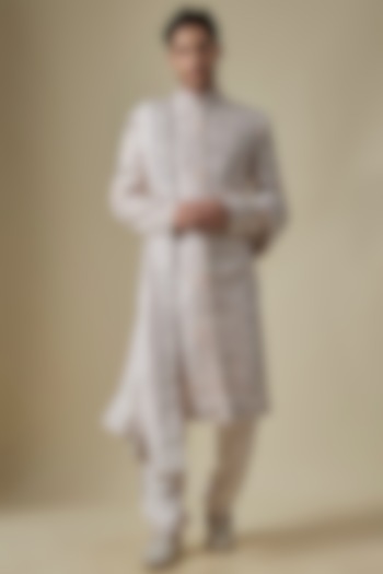 White Silk Thread & Sequins Embroidered Groom Sherwani Set by GAURANG GALIYA at Pernia's Pop Up Shop