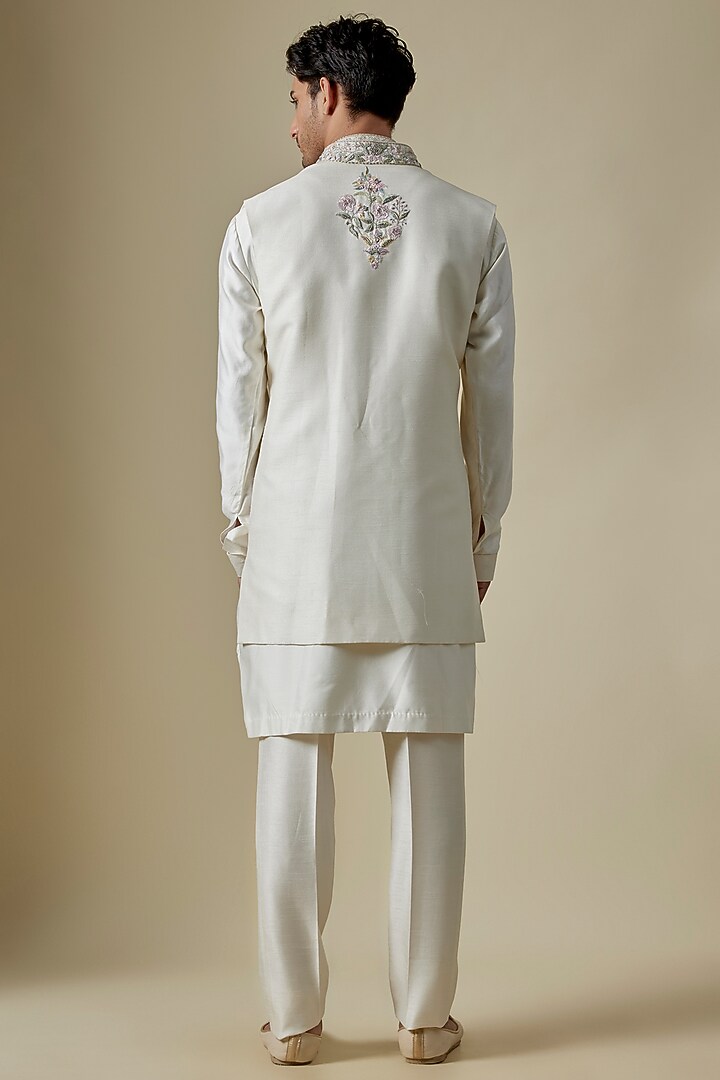 White Silk Pearl & Mirror Embroidered Wedding Indowestern Set by GAURANG GALIYA at Pernia's Pop Up Shop