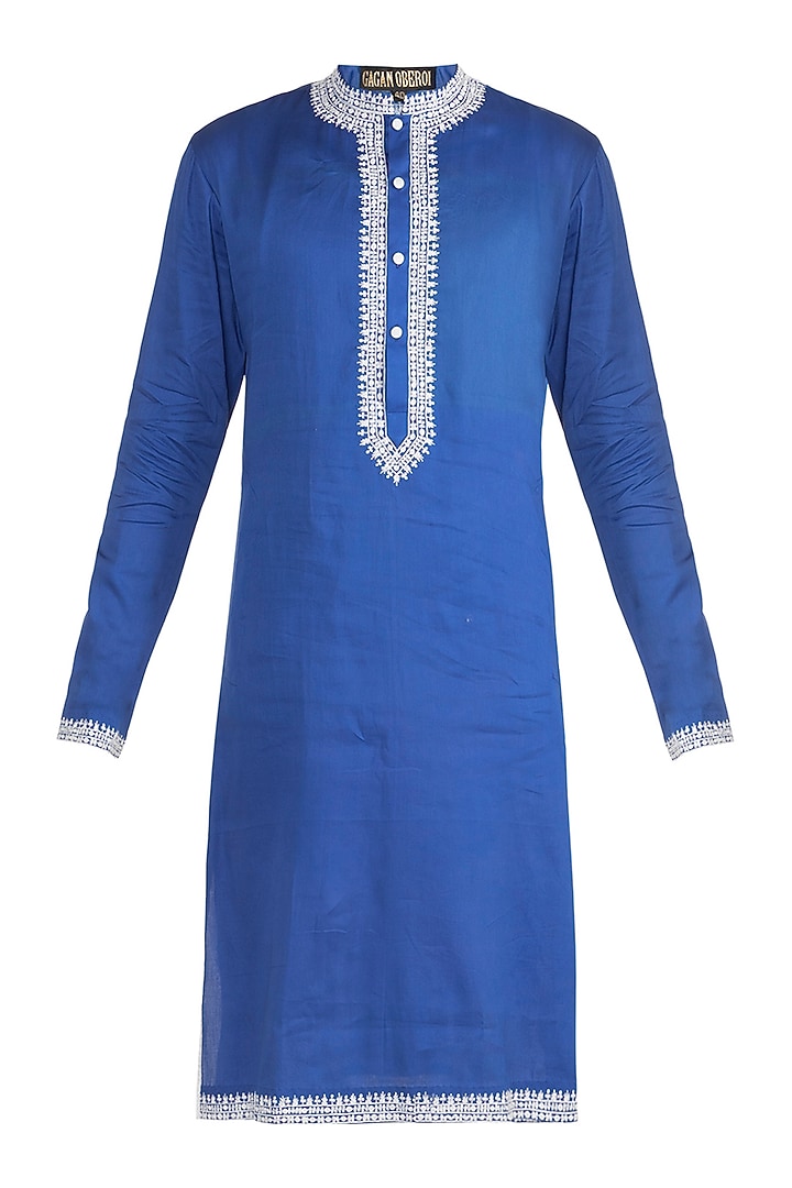 Blue Embroidered Kurta by Gagan Oberoi at Pernia's Pop Up Shop