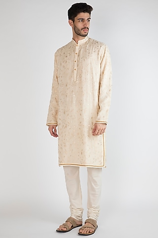Light Beige Embroidered Kurta by Gagan Oberoi