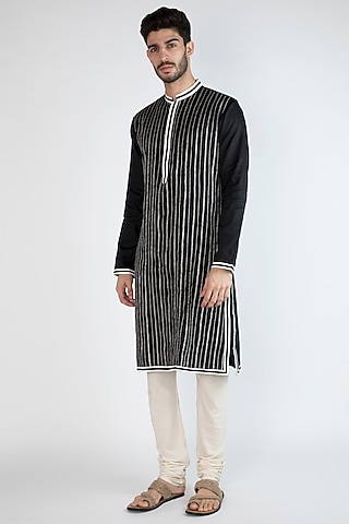 Black Gota Embroidered Kurta by Gagan Oberoi