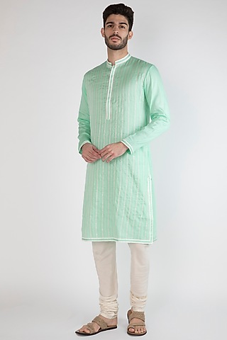 Light Blue Gota & Thread Embroidered Kurta by Gagan Oberoi