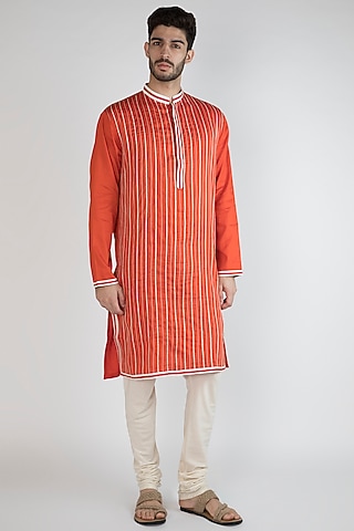 Orange Gota Embroidered Kurta by Gagan Oberoi