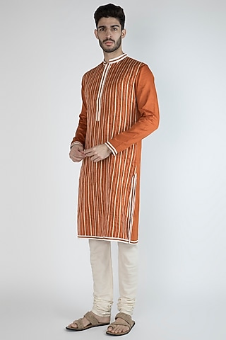 Orange Gota Embroidered Kurta by Gagan Oberoi