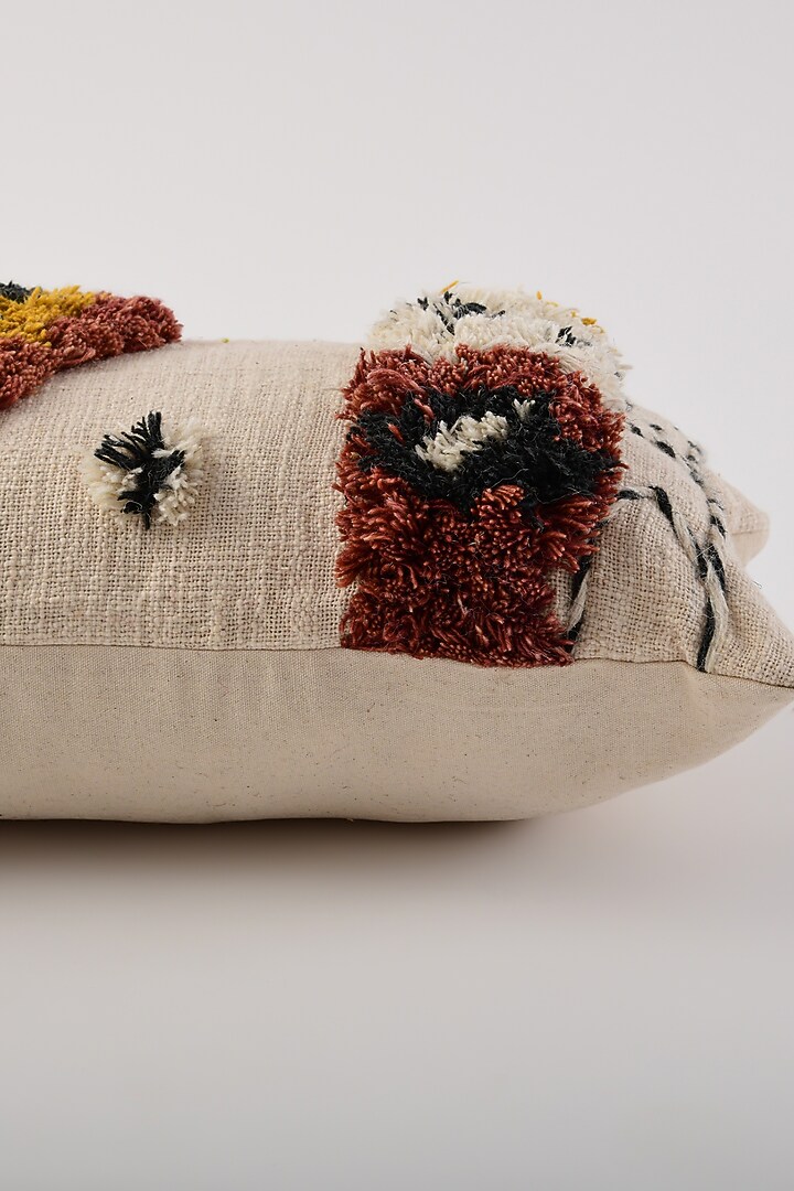Beige Hand Embroidered Cushion Cover by Ghar Ghar at Pernia's Pop Up Shop