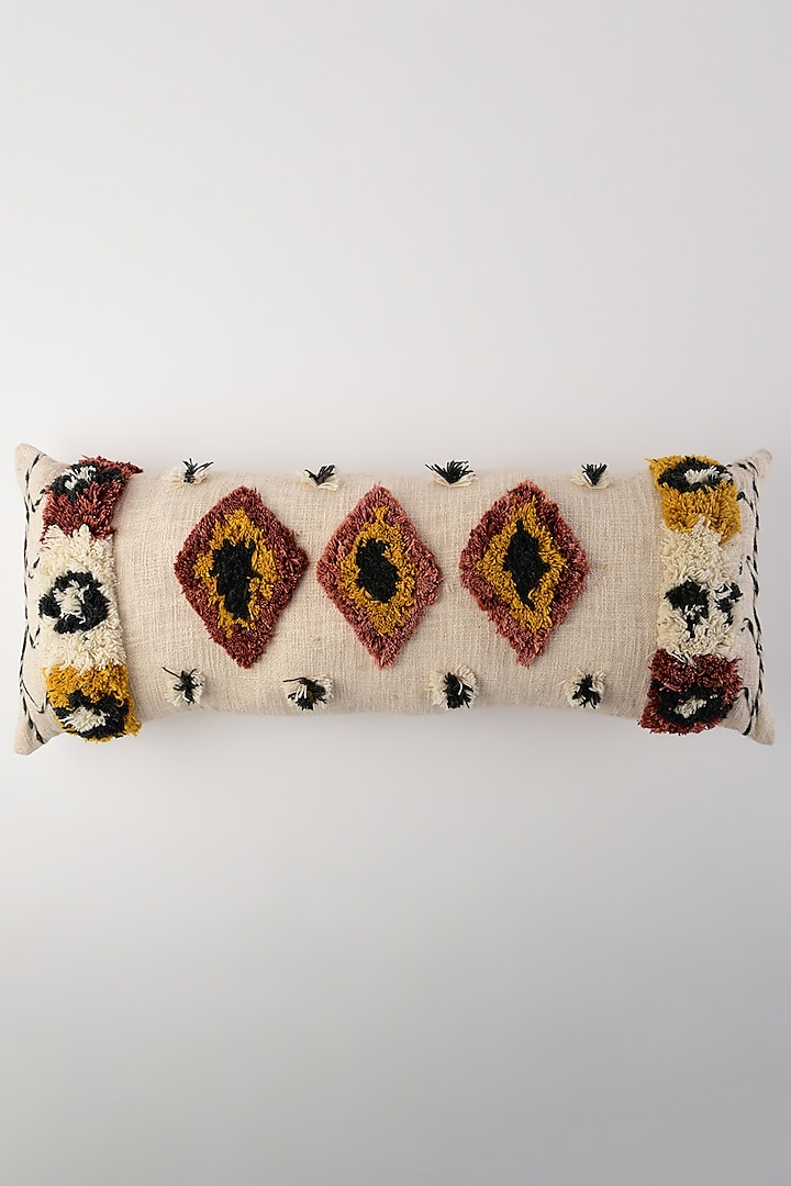 Beige Embroidered Cushion Cover With Filler by Ghar Ghar at Pernia's Pop Up Shop