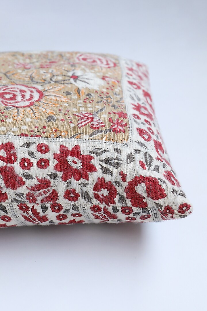 Red Hand Printed Cushion Cover by Ghar Ghar at Pernia's Pop Up Shop
