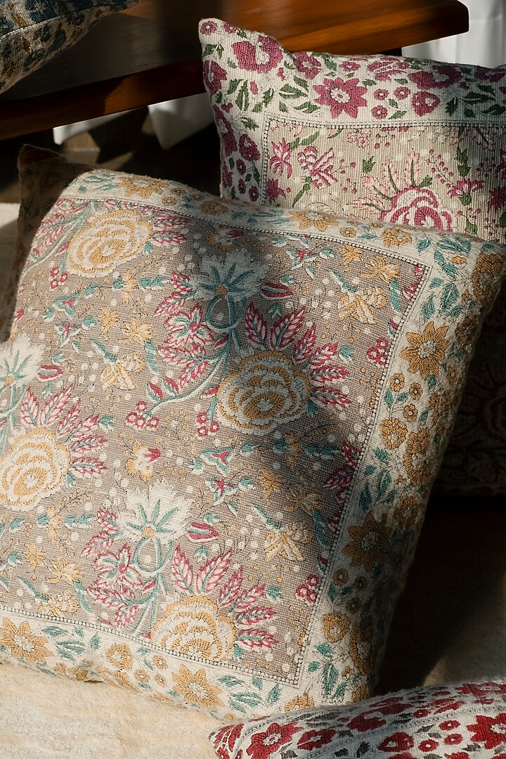 Multi-Colored Hand Printed Cushion Cover by Ghar Ghar at Pernia's Pop Up Shop