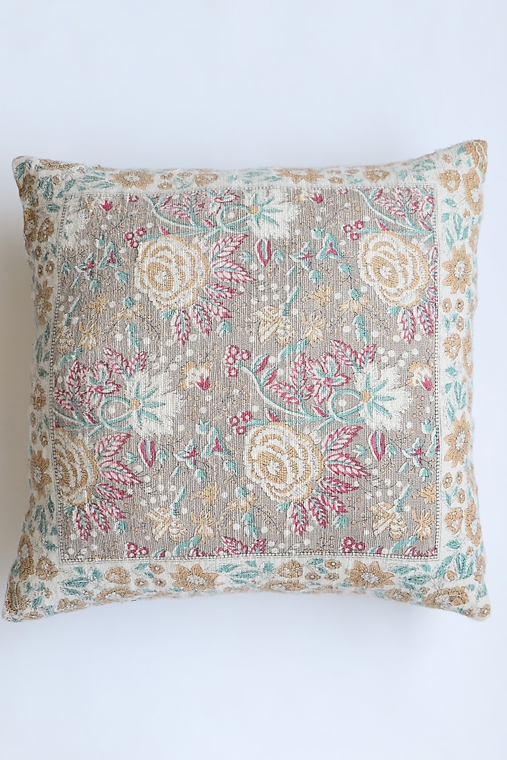 Multi-Colored Hand Printed Cushion Cover With Filler by Ghar Ghar at Pernia's Pop Up Shop
