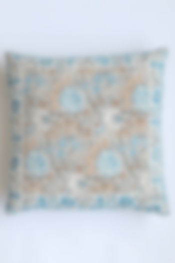 Blue Hand Printed Cushion Cover by Ghar Ghar at Pernia's Pop Up Shop