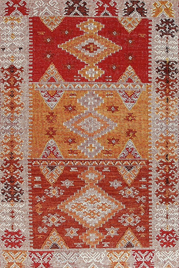 Red & Yellow Cotton Knotted Carpet by Ghar Ghar at Pernia's Pop Up Shop
