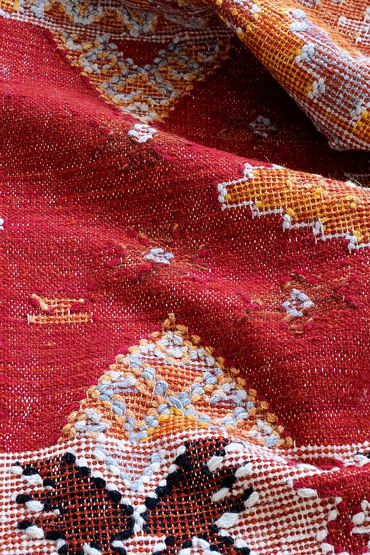 Red & Yellow Cotton Knotted Carpet by Ghar Ghar at Pernia's Pop Up Shop