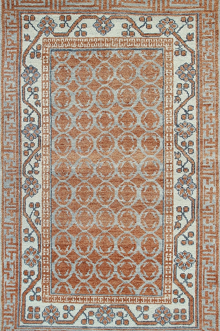 Rust & Beige Wool Hand-Knotted Carpet by Ghar Ghar at Pernia's Pop Up Shop