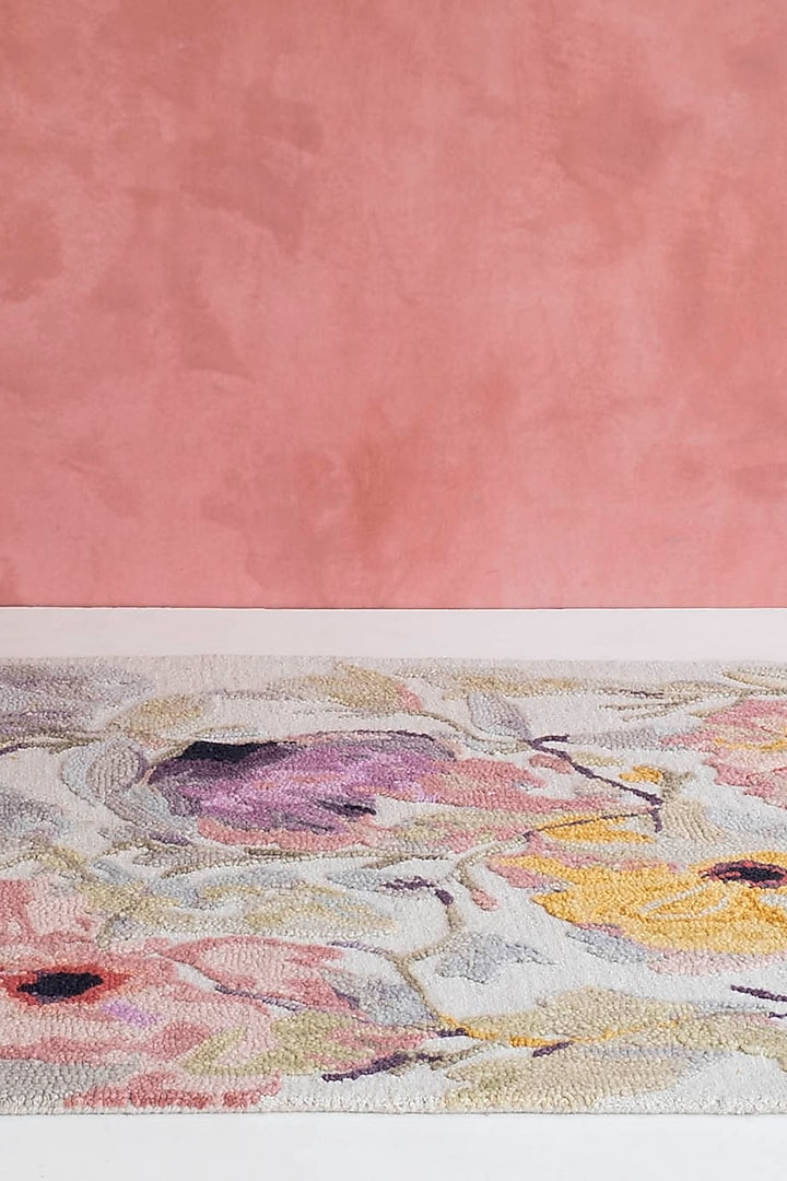 Ivory & Multi-Coloured Wool Rug by Ghar Ghar at Pernia's Pop Up Shop