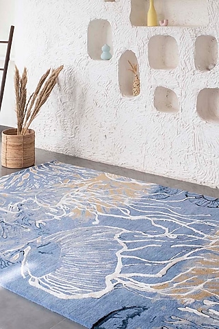 Blue & Gold Wool Rug by Ghar Ghar