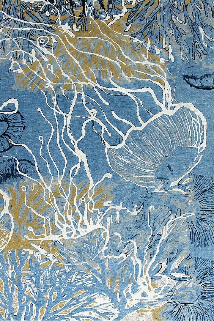 Blue & Gold Wool Rug by Ghar Ghar at Pernia's Pop Up Shop