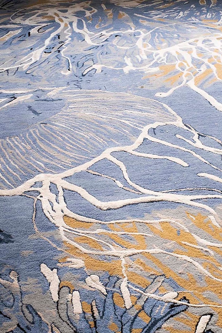 Blue & Gold Wool Rug by Ghar Ghar at Pernia's Pop Up Shop