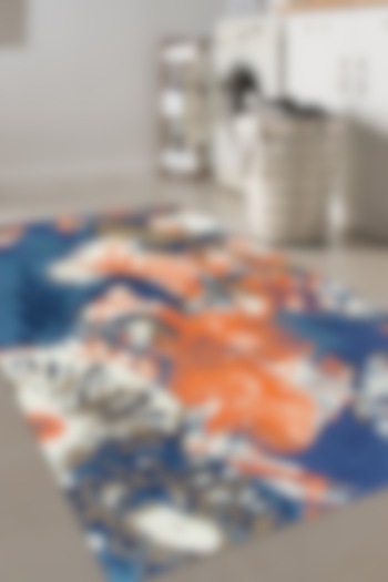 Blue & Rust Wool Rug by Ghar Ghar