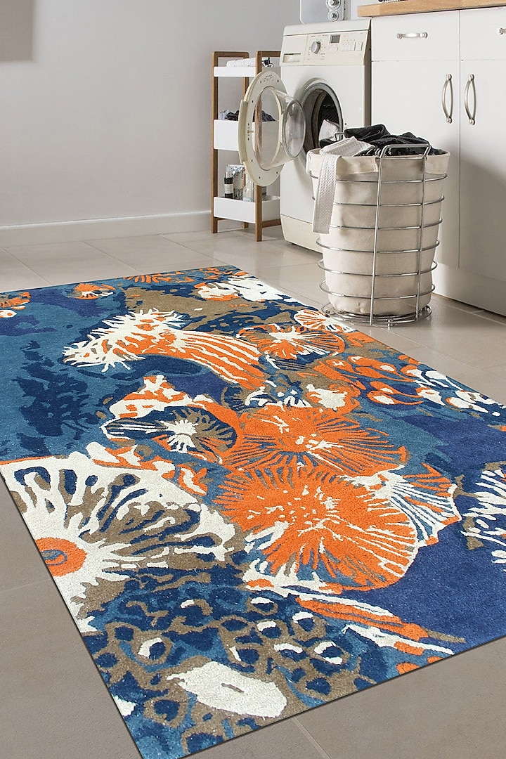 Blue & Rust Wool Rug by Ghar Ghar