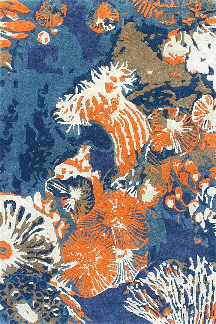 Blue & Rust Wool Rug by Ghar Ghar at Pernia's Pop Up Shop