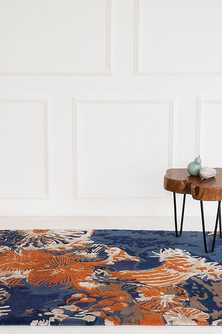 Blue & Rust Wool Rug by Ghar Ghar at Pernia's Pop Up Shop