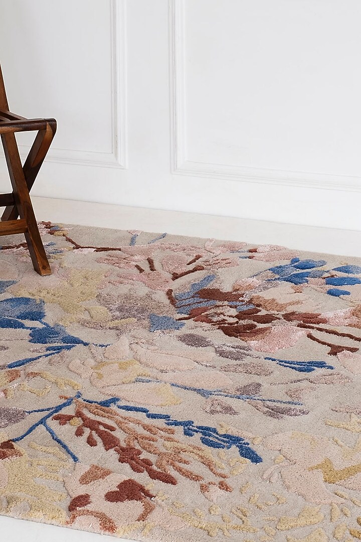 Light Grey & Brown Wool Rug by Ghar Ghar at Pernia's Pop Up Shop