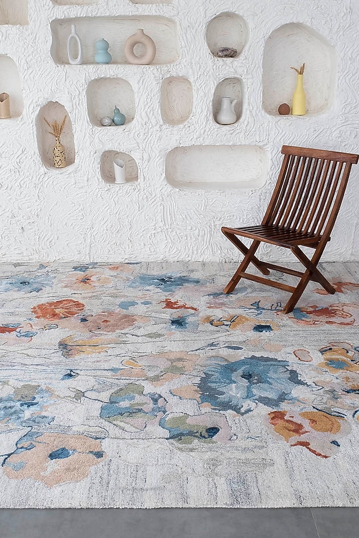 Multi-Colored Floral Wool Rug by Ghar Ghar at Pernia's Pop Up Shop