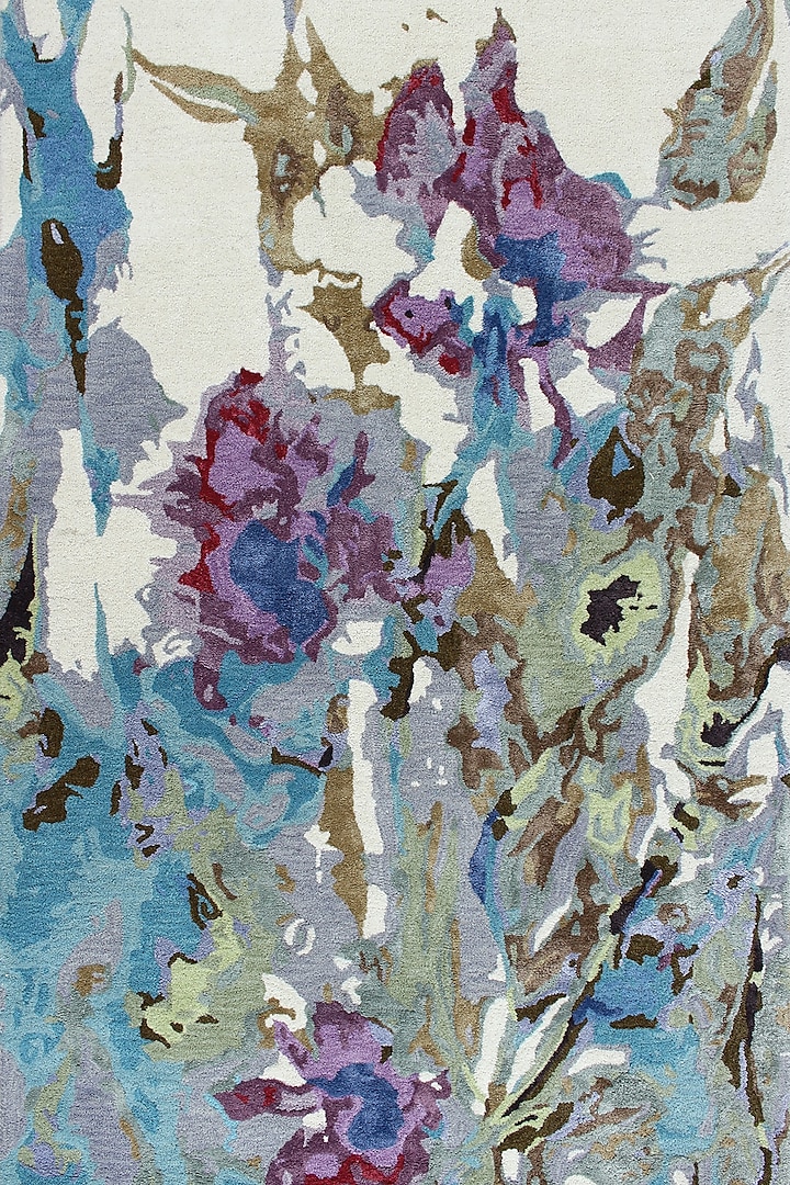 Multi-Colored & Ivory Blue Floral Rug by Ghar Ghar