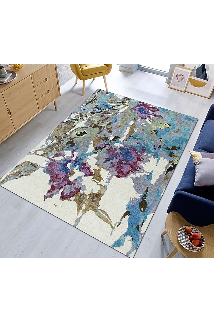 Multi-Colored & Ivory Blue Floral Rug by Ghar Ghar at Pernia's Pop Up Shop