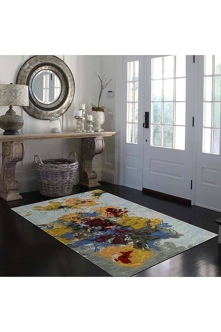 Multi-Colored & Light Grey Floral Rug by Ghar Ghar at Pernia's Pop Up Shop